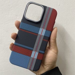 아이폰 16 시리즈 고급 슬림 카본 체크 스트라이프 맥세이프 케이스