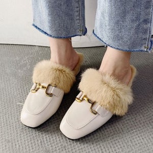 밍크 여성 뮬 로퍼 겨울 여성 털 블로퍼 구두 방한