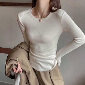 여성 슬림핏 라운드넥 골지 긴팔 티셔츠 RNR-0130