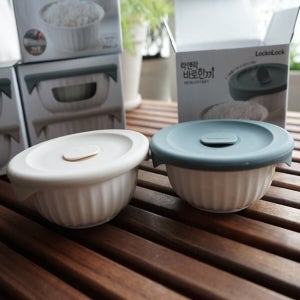 바로한끼 도자기 밥용기 355MLX2P 실리콘 스팀홀 전자레인지 이유식 햇쌀밥 용기
