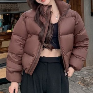 하이넥 여성 숏 패딩 캐주얼 여성 크롭 패딩 오버핏 데일리