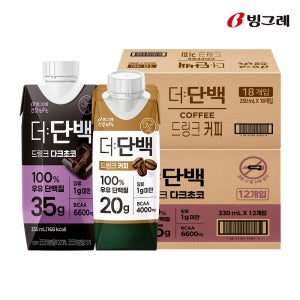 빙그레 더단백 드링크 커피 250ml 18팩 + 다크초코 330ml 12팩 단백질음료
