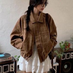 루즈핏 여성 스웨이드 자켓 집업 여성 숏 자켓 데일리 가을