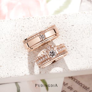 (MIX067) 천연 다이아몬드 웨딩밴드 오베르맥스컷팅 커플링 남녀 세트 푸딩다이아