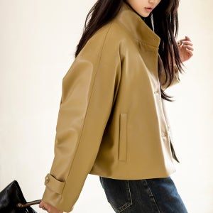 프리미엄 카멜 오리털 스탠드 카라 재킷