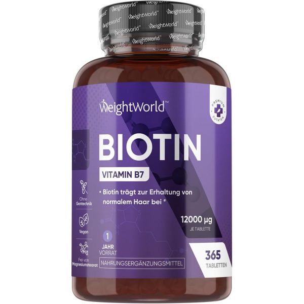 WEIGHT <b>웨이트</b>World 비오틴 정제 - 1년치 비타민 B7 12000μg 함유 모발, <b>피부</b>, 손톱용 365정 검증된 성분 &amp; 비건 모발 및 수염 성장 MaxMedix 2479