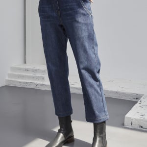 7218 인디안 데일리스트 웰메이드 여성 겨울출시 데님소재 코튼블렌드 은은한 믹스컬러 솔리드 허리전체밴딩 배기핏 안감밍크본딩 9부 청바지 MDBMP5W9331 (9332)