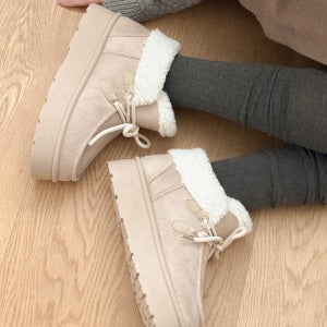 뽀글이 미들 털부츠 퍼카라 스웨이드 통굽 키높이 방한 데일리 여성슈즈 모찌플 셰릴비