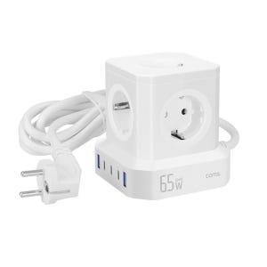 GaN 65W 고속 충전 큐브형 타워 멀티탭 5구 콘센트 USB 5포트 과부화 차단 접지형