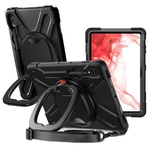 갤럭시탭 S8 플러스 갤럭시탭 S7+ 케이스 범퍼 키즈 스트랩 폴리곤 아머 매트블랙, 탭 S8+/S7+