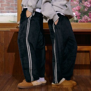 남여공용 두꺼운 울트라 밍크 수면 바지 블랙 남성 여성 겨울 따뜻한 극세사