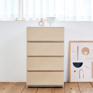 트렌디 플렛 서랍장 와이드, 4단, 베이지