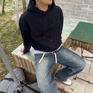 무지 후드티 베이직 오버핏 크롭기장 커플 빅 후드티 남녀공용