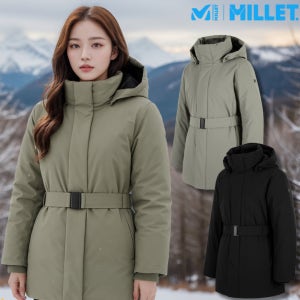 밀레 여성다운 코트형 여성 롱패딩 중기장 아우터 겨울점퍼 패딩 후드탈부착