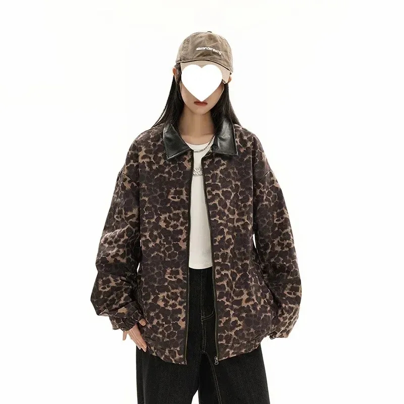 아메리칸 니칼라펠 루즈핏 레오파드 남녀공용 디자인 재킷 빈티지 슬립 캐주얼 <b>센서블리</b> 스타일 트렌디 다용도 YELLOW