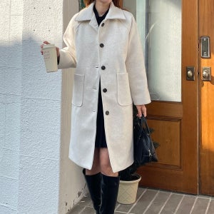 오버핏 하이넥 싱글 하프 숏 여성 코트 울 반코트 여자 겨울코트 블랙 베이지