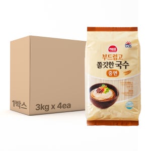 사조 해표 부드럽고 쫄깃한 국수 중면 3kg x 4개 1박스 국물, 비빔국수 재료 대용량 업소용