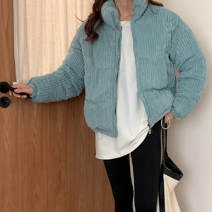 코듀로이 하이넥 여성 숏패딩
