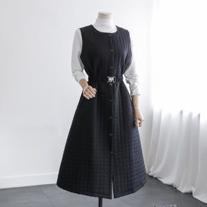 에리나 하트벨트 도톰 겨울 퀼팅 누빔 패딩 나시 원피스