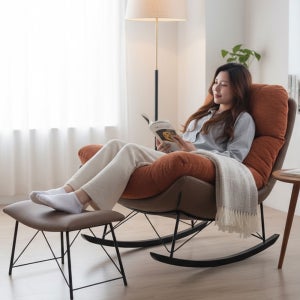 홈스월드 노르딘 흔들소파 1인용 안락 스윙 편한 독서 수유의자 무중력 릴렉스체어 풋스툴포함