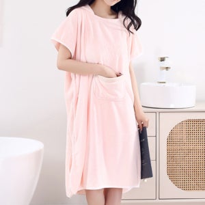 핑크 원피스형 샤워가운 여자 목욕 타올 수건 호텔 골프 수면 후드 모자 잠옷 여성용 핑크색