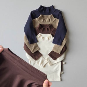 미미언니 25 겨울 무지 반목 폴라 티셔츠 긴팔 기모티셔츠 유아 여아 남아 아기 키즈 등원룩