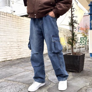 남자 와이드 데님 카고팬츠 밴딩 청바지 스트링 조거핏