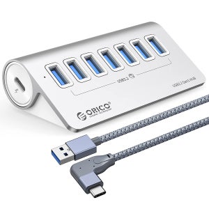 오리코 무전원 USB3.2 허브 7포트 알루미늄 5Gbps A to C ㄱ자 케이블 (100cm) GEN1