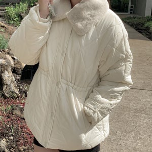 겨울 여성 밍크 퀄팅패딩 하프기장 스트링 한파 여자점퍼 아이보리 블랙 오피스룩 S-XL