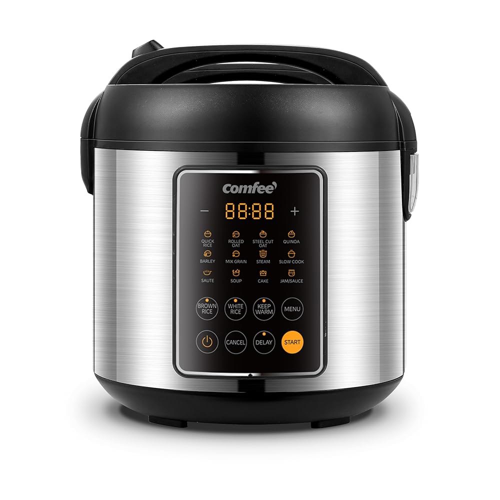 COMFE 밥솥, 14-in-1 스테인리스 멀티 쿠커, 슬로우 쿠커, 찜기, 소테, 그리고 워머, 5.3 QT, 20컵 조리(미숙 10컵), 현미, 퀴노아, 오트밀