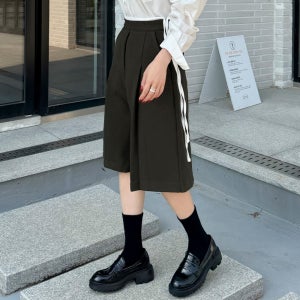 턱 스트링 플레어 반바지 모직 7부팬츠