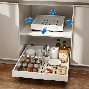 바이더픽 가로세로 조절 슬라이딩 선반 주방레일 선반 무타공 싱크대 하부장 정리 확장형 철제