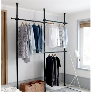 행거 기둥식 스탠드 드레스룸 봉 고정형 블랙 3단 280cm 옷정리 옷걸이