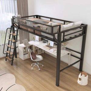 2층 벙커침대 철제 프레임 공간활용 자녀방 성인 1000x2000mm 블랙(우측+선반 포함)