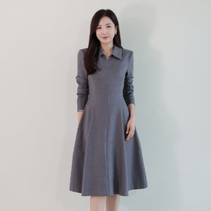 단정한 카라 플레어 벨트 원피스 결혼식 모임룩