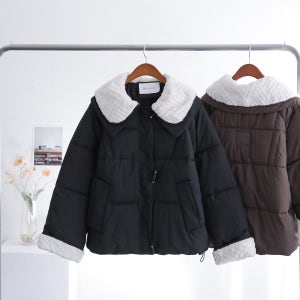 [오픈할인/정상가62800] 아벨로 고퀄리티 세일러 퍼 더블 카라 페미닌 가죽패치 겨울 패딩 점퍼