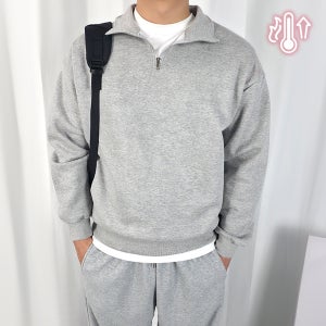 더핏 남성용 겨울 기모 아노락 하프집업 맨투맨 그레이 M