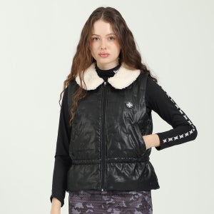 여자골프조끼 겨울 여성골프웨어 입체퀼팅 비건레자 양털카라 골프조끼 허리밴딩 슬림핏 연출