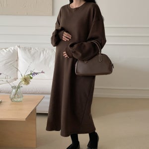 겨울 임부복 기모 원피스 따뜻한 루즈핏 맨투맨 임산부 데일리 롱원피스