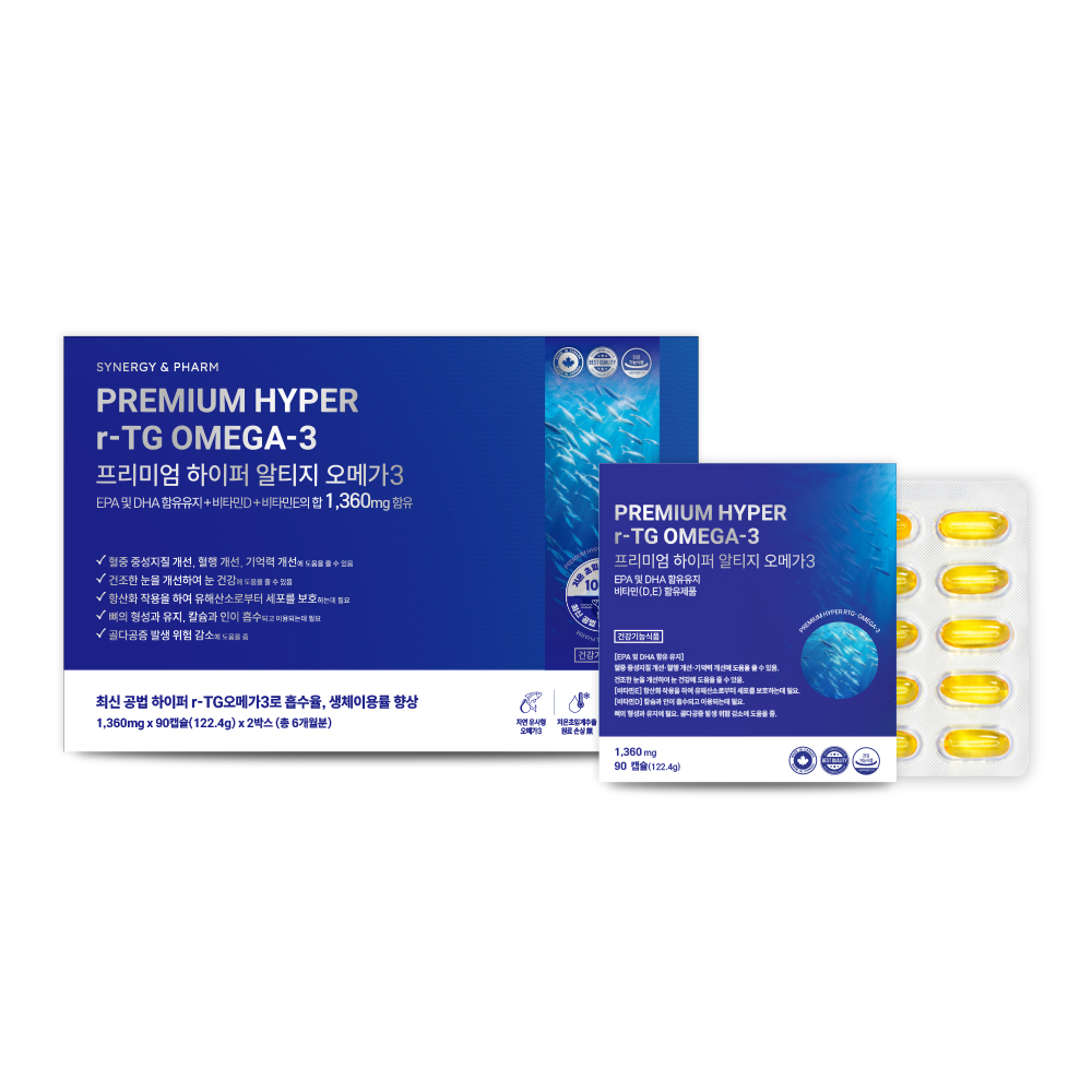 시너지앤팜 프리미엄 하이퍼 rTG 오메가3 초임계 알티지 1,360mg 180캡슐