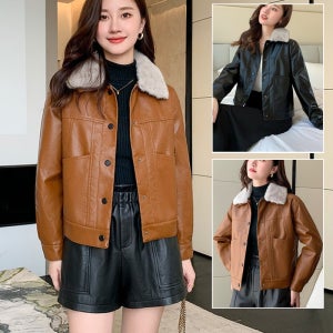 1/1+1 기모 두꺼운 여성 가죽 재킷 겨울 무스탕자켓
