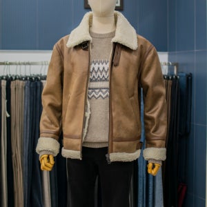 바쏘옴므 양가죽 배색 남성 무스탕 점퍼 카멜브라운 WSZ4UA45A