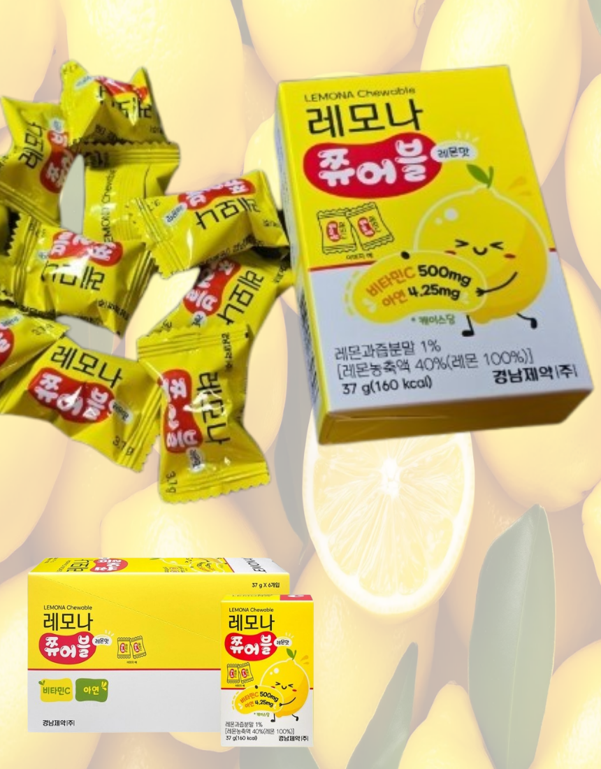 경남제약 레모나 쮸어블 레몬맛 <b>비타민C</b> 아연 키즈 츄어블 캔디 37g 6개