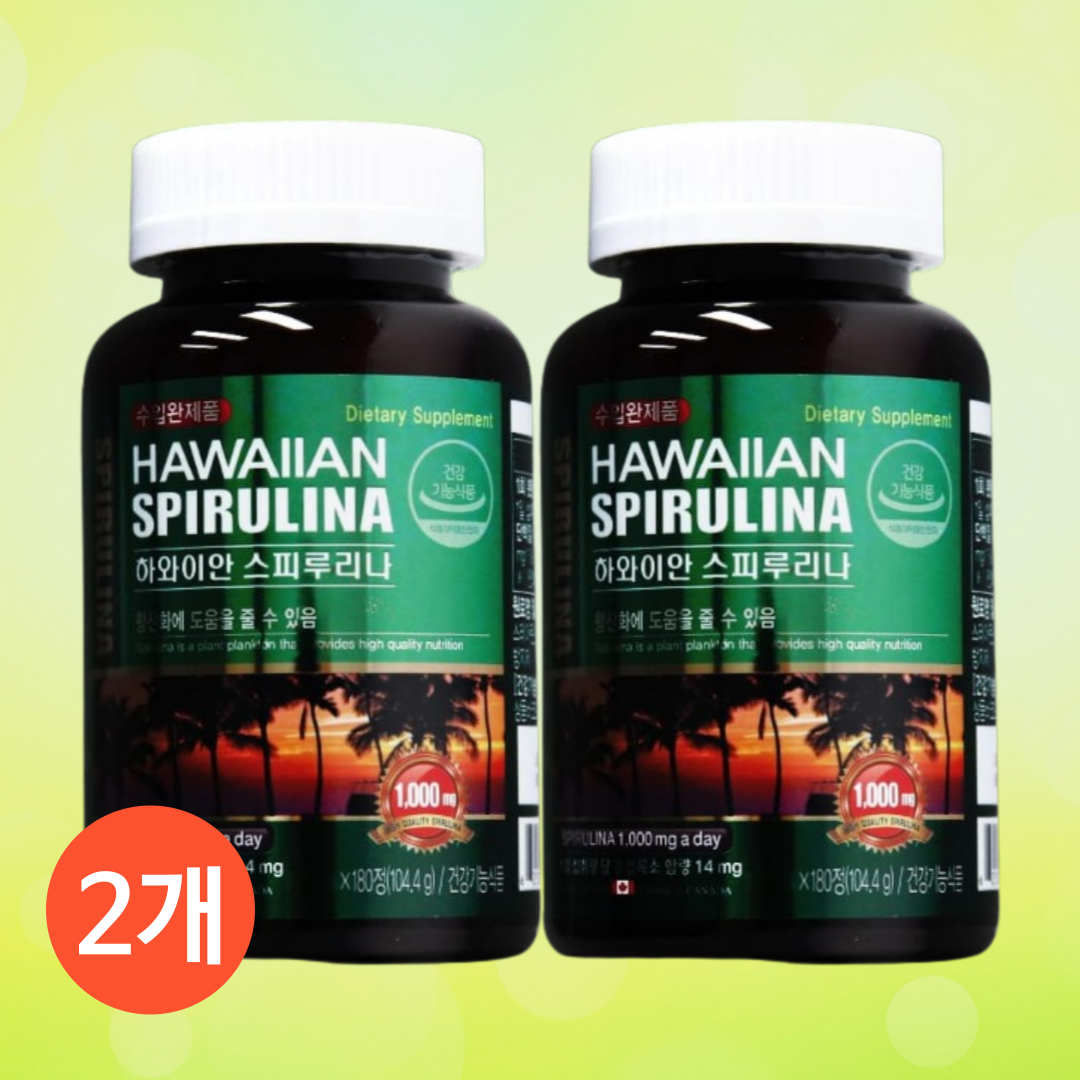하와이안 <b>스피루리나</b> 스피리루나 효능 항산화 <b>스피룰리나</b> 180정, 2개