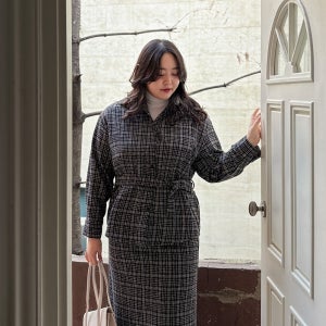 [55-110][격식룩✨] 허리 스트랩 포켓 체크 셔츠 여성 빅사이즈 여자 플러스사이즈 어거스트플랜