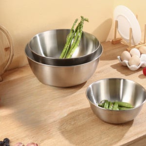 스텐 믹싱볼 3종세트 눈금표기 계량 양푼이 샐러드 과일 야채 요리용 바구니 쌀 씻기 바스켓
