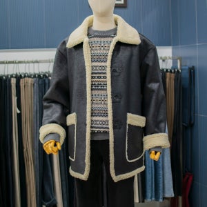 바쏘옴므 포켓포인트 하프 남자 무스탕 점퍼 블랙 WSZ4UA48A