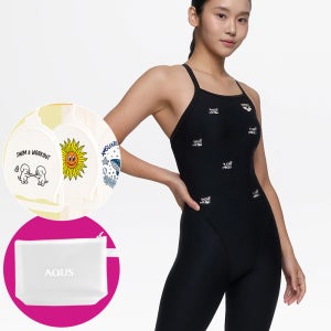 아레나 여성 수영복 플러피프렌즈3 선수 4부 반신 싱글 크로스 스트랩백 탄탄이 A5FL1CE09 BLK 가방 수모행거 증정