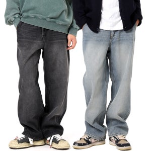 남성 겨울 기모 청바지 와이드 밴딩 데님팬츠