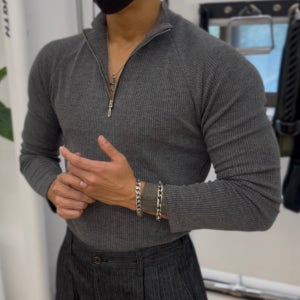 머슬핏 티셔츠 남자 골지 모크넥 집업 긴팔 슬림핏